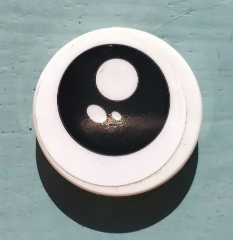 Tile, Round 2 x 2 with Bottom Stud Holder with Black Eye, White Pupil and 2 White Ovals Pattern Model Left Side (Sticker) - Set 40251