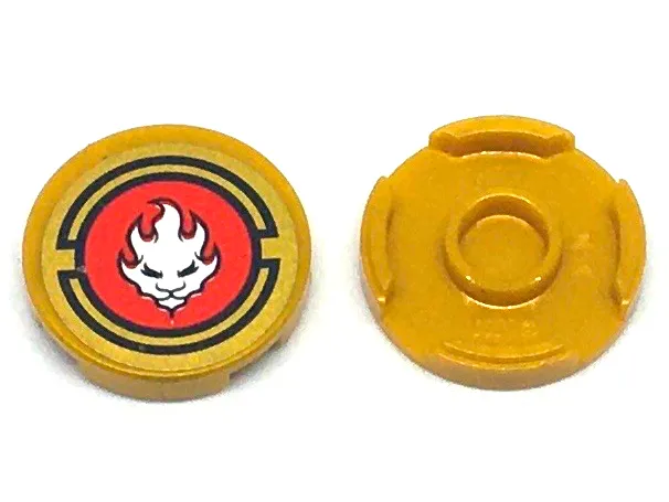 Tile, Round 2 x 2 with Bottom Stud Holder with White Lion Head in Red Circle Pattern (Sticker) - Set 70500