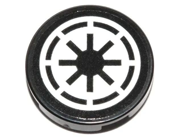 Tile, Round 2 x 2 with Bottom Stud Holder with SW Galactic Republic Logo on White Background, Black Border, Thin Gaps Pattern (Sticker) - Set 75214