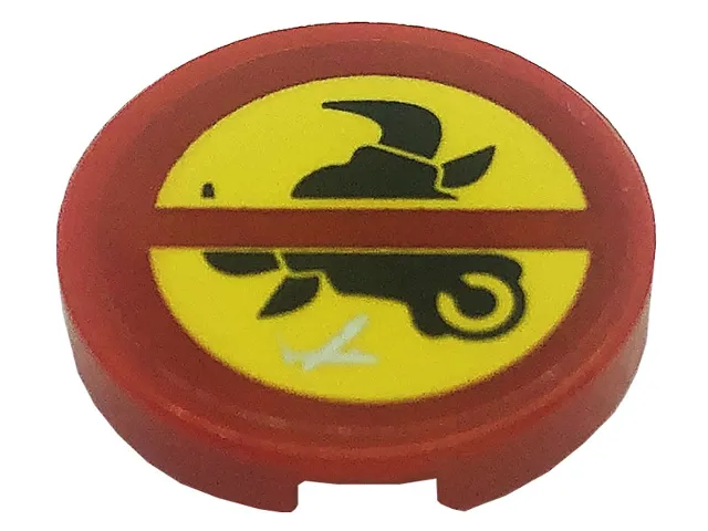 Tile, Round 2 x 2 with Bottom Stud Holder with Black Bull Head on Yellow Background Pattern (Sticker) - Set 80008