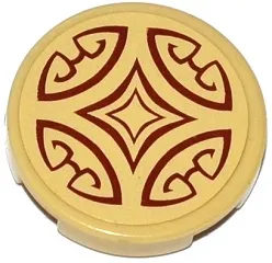 Tile, Round 2 x 2 with Bottom Stud Holder with Cushion with Dark Red Swirls and Diamonds Pattern (Sticker) - Set 41075