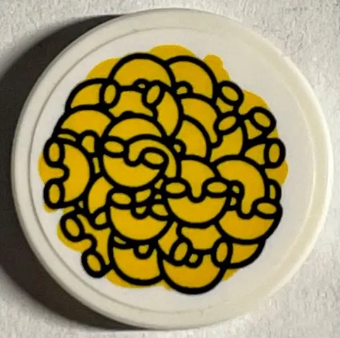 Tile, Round 2 x 2 with Bottom Stud Holder with Yellow Macaroni Cheese Pattern (Sticker) - Set 21330