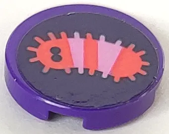 Tile, Round 2 x 2 with Bottom Stud Holder with Coral Caterpillar with Eyes and Bright Pink Stripes Pattern (Sticker) - Set 41250