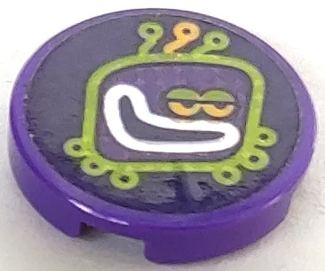 Tile, Round 2 x 2 with Bottom Stud Holder with Lime Alien Head with Antennae (Techno Beat Drop Button) Pattern (Sticker) - Set 41250