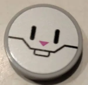 Tile, Round 2 x 2 with Bottom Stud Holder with Bunny / Rabbit Face with Black Lines and Bright Pink Triangle Pattern (Sticker) - Set 75973