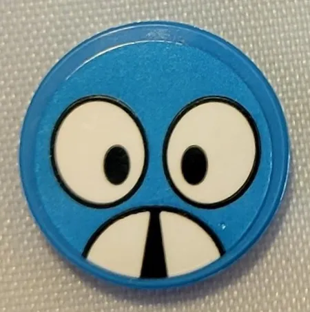 Tile, Round 2 x 2 with Bottom Stud Holder with White Eyes and Mandibles Pattern (Sticker) - Set 21331 (Sonic the Hedgehog Moto Bug Face)
