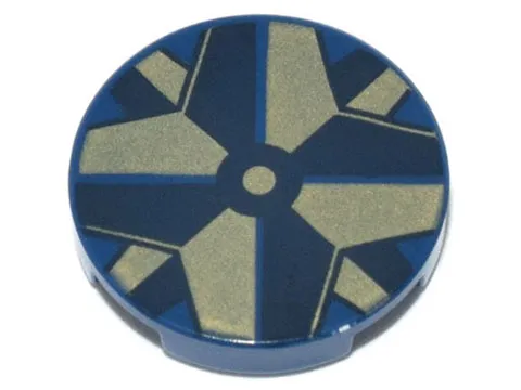 Tile, Round 2 x 2 with Bottom Stud Holder with Gold and Black Compass Center Pattern