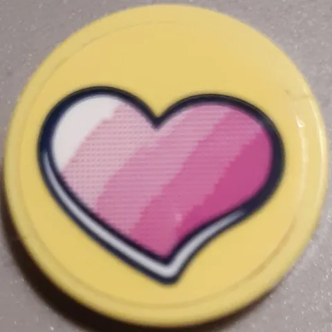 Tile, Round 2 x 2 with Bottom Stud Holder with Striped Pink Heart Pattern (Sticker) - Set 41343