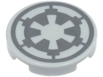 Tile, Round 2 x 2 with Bottom Stud Holder with Dark Bluish Gray SW Imperial Logo Pattern