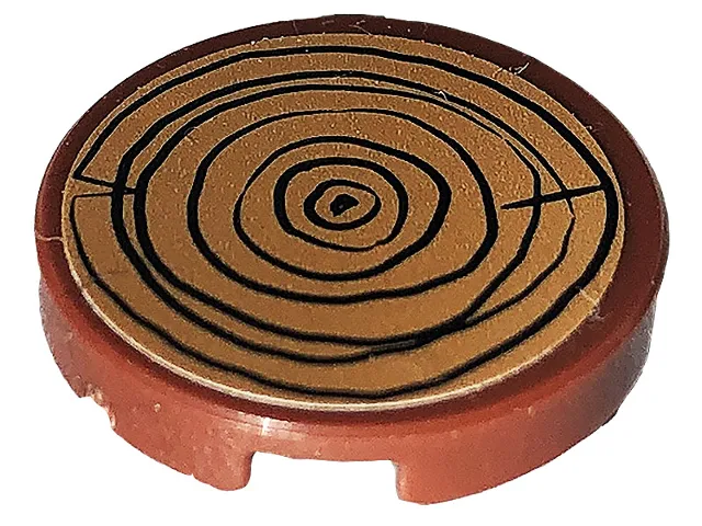 Tile, Round 2 x 2 with Bottom Stud Holder with Tree Stump / Wood Grain on Medium Nougat Background Pattern (Sticker) - Set 41703