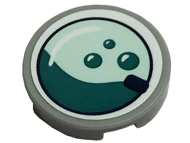 Tile, Round 2 x 2 with Bottom Stud Holder with Dark Turquoise Water and Bubbles on Light Aqua Background Pattern (Sticker) - Set 41449