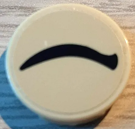 Tile, Round 2 x 2 with Bottom Stud Holder with Black Curved Line, Closed Eye Pattern Model Left Side (Sticker) - Set 40171