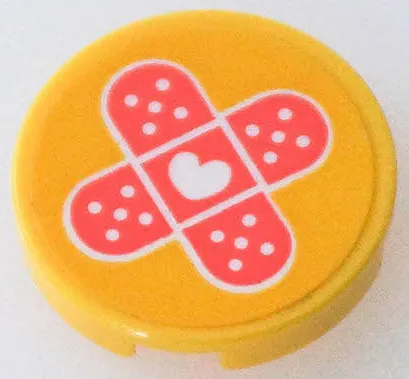 Tile, Round 2 x 2 with Bottom Stud Holder with White Heart on 2 Coral Bandages Pattern (Sticker) - Set 41394
