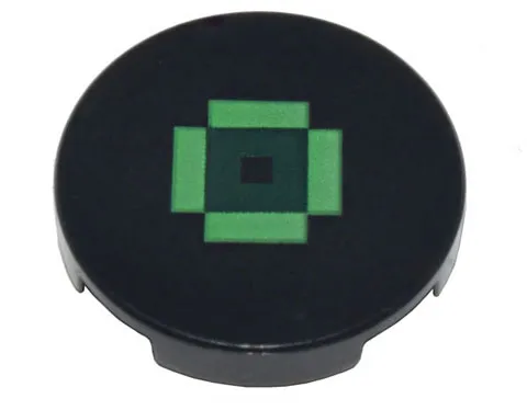 Tile, Round 2 x 2 with Bottom Stud Holder with Pixelated Bright Green Rectangles and Dark Green Square Pattern (Minecraft Music Disc / Record)