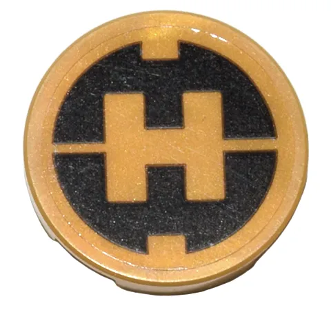 Tile, Round 2 x 2 with Bottom Stud Holder with Black Hero Factory Logo 'H' on Transparent Background Pattern (Sticker) - Set 80036