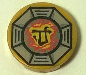 Tile, Round 2 x 2 with Bottom Stud Holder with Airjitzu Earth Symbol in Light Bluish Gray Octagon Pattern