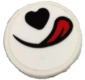 Tile, Round 2 x 2 with Bottom Stud Holder with Black Mouth, Heart Shaped Nose and Red Tongue Pattern (Sticker) - Set 80011