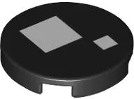 Tile, Round 2 x 2 with Bottom Stud Holder with 2 White Squares Pattern (BrickHeadz WALL-E Eye)