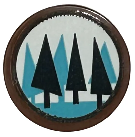 Tile, Round 2 x 2 with Bottom Stud Holder with Black and Medium Azure Trees on White Background Pattern (Sticker) - Set 43217