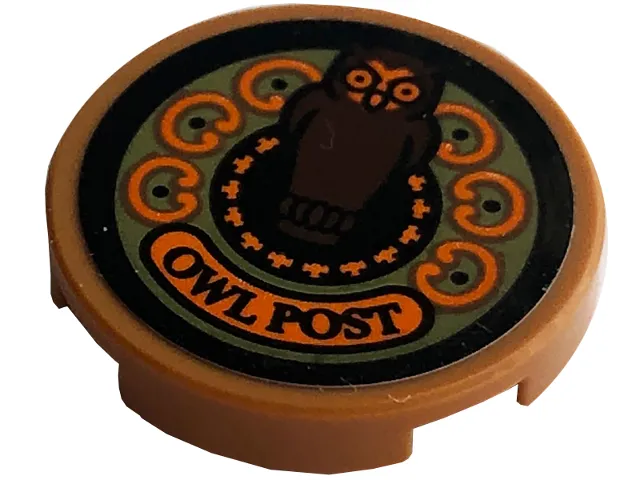 Tile, Round 2 x 2 with Bottom Stud Holder with 'OWL POST' Logo Pattern (Sticker) - Set 76422