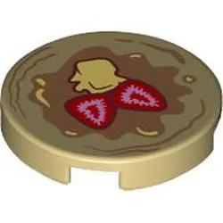 Tile, Round 2 x 2 with Bottom Stud Holder with Pancake with Strawberries and Butter Pattern