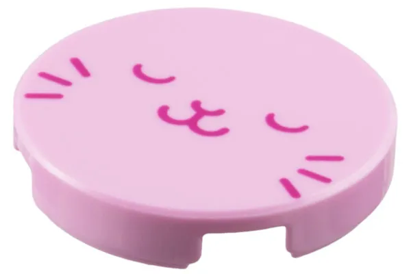 Tile, Round 2 x 2 with Bottom Stud Holder with Magenta Sleeping Cat Face Pattern