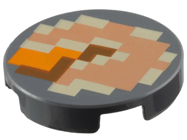 Tile, Round 2 x 2 with Bottom Stud Holder with Pixelated Tan, Nougat, Orange, and Dark Orange Pattern (Minecraft Pumpkin Pie)