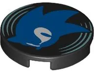 Tile, Round 2 x 2 with Bottom Stud Holder with Vinyl Record with Blue Sonic Head with White Eyes and Metallic Light Blue Lines Pattern
