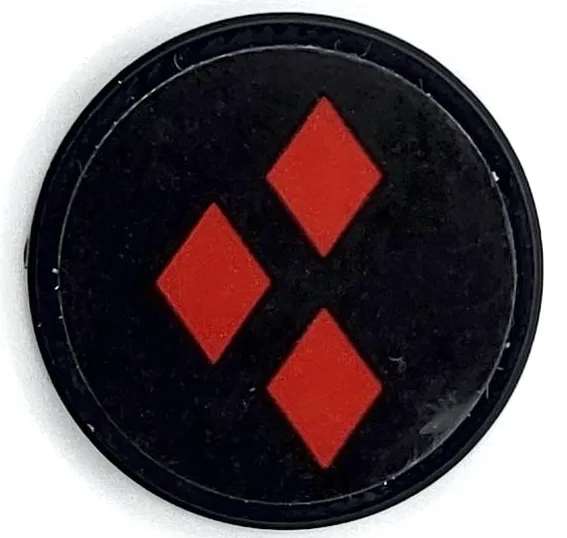Tile, Round 2 x 2 with Bottom Stud Holder with 3 Red Diamonds Pattern (Sticker) - Set 41236