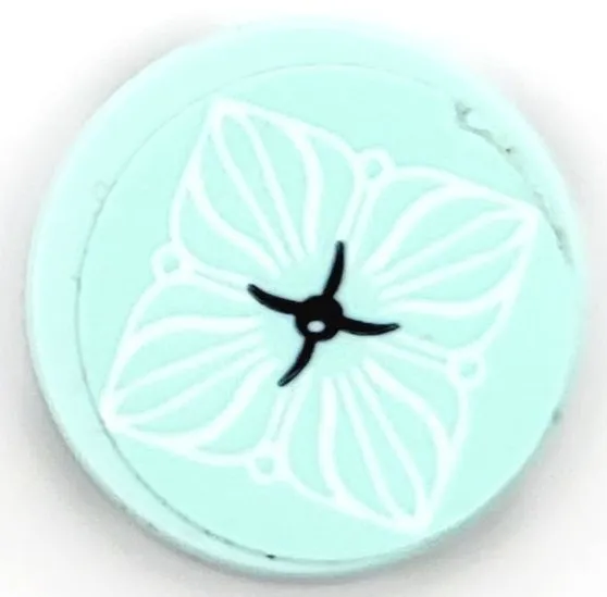 Tile, Round 2 x 2 with Bottom Stud Holder with Cushion with White Flower Petals and Black Button Pattern (Sticker) - Set 41365