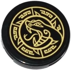 Tile, Round 2 x 2 with Bottom Stud Holder with Gold Snake Head and Geometric Pattern (Sticker) - Set 70749