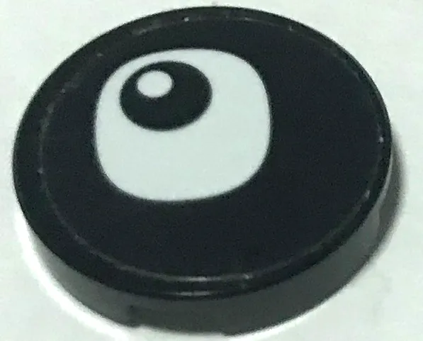 Tile, Round 2 x 2 with Bottom Stud Holder with Black Eye and White Pupil Pattern Model Left Side (Sticker) - Set 40251