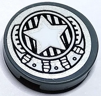 Tile, Round 2 x 2 with Bottom Stud Holder with Silver Engine, Black Grille and White Star in Circle Pattern (Sticker) - Set 70429