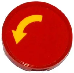 Tile, Round 2 x 2 with Bottom Stud Holder with Yellow Curved Arrow on Red Background Pattern (Sticker) - Set 60075