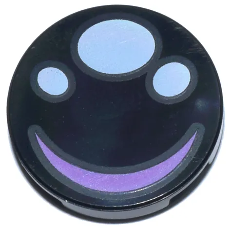Tile, Round 2 x 2 with Bottom Stud Holder with Eye with White Ovals and Medium Lavender Crescent Pattern