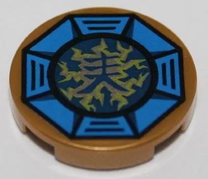 Tile, Round 2 x 2 with Bottom Stud Holder with Airjitzu Lightning Symbol in Blue Octagon Pattern