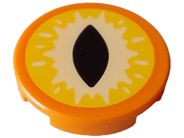 Tile, Round 2 x 2 with Bottom Stud Holder with Yellow and Bright Light Yellow Eye with Black Slit Pupil Pattern (Dungeons & Dragons Beholder)