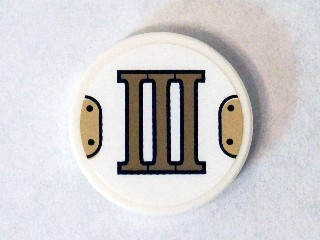 Tile, Round 2 x 2 with Bottom Stud Holder with Gold Roman Numeral 3 'III' Pattern (Sticker) - Set 75904