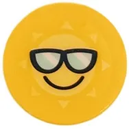 Tile, Round 2 x 2 with Bottom Stud Holder with Bright Light Yellow Sun with Light Aqua Sunglasses and Smile Pattern (Sticker) - Set 41412