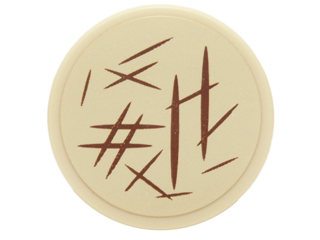 Tile, Round 2 x 2 with Bottom Stud Holder with Reddish Brown Hash Lines Pattern (Sticker) - Set 70751