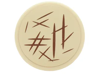 Tile, Round 2 x 2 with Bottom Stud Holder with Reddish Brown Hash Lines Pattern (Sticker) - Set 70751