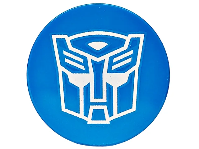 Tile, Round 2 x 2 with Bottom Stud Holder with White Robot Mask Transformers Autobot Symbol Pattern (BrickHeadz Optimus Prime Robot Ear)