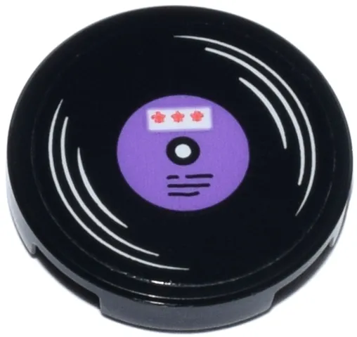 Tile, Round 2 x 2 with Bottom Stud Holder with Vinyl Record with Medium Lavender Label, Coral Stars, White Highlights Pattern (Sticker) - Set 42647