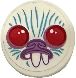 Tile, Round 2 x 2 with Bottom Stud Holder with Face with Red Eyes, Medium Lavender Nose, Medium Azure Lines and Buck Teeth (Trolls Debbie) Pattern (Sticker) - Set 41254