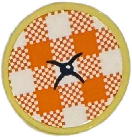 Tile, Round 2 x 2 with Bottom Stud Holder with Cushion with Dark Blue Button and Orange and White Gingham Pattern (Sticker) - Set 41735