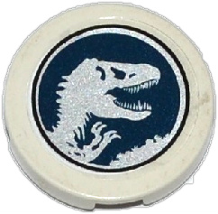 Tile, Round 2 x 2 with Bottom Stud Holder with Jurassic World Logo Pattern (Sticker) - Set 75919