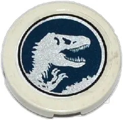 Tile, Round 2 x 2 with Bottom Stud Holder with Jurassic World Logo Pattern (Sticker) - Set 75919