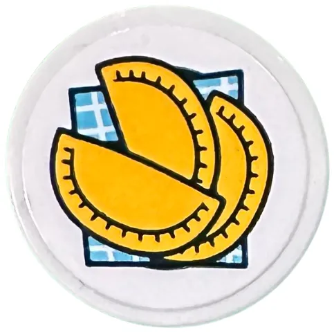 Tile, Round 2 x 2 with Bottom Stud Holder with Bright Light Orange Empanadas on Medium Azure Checkered Background Pattern (Sticker) - Set 41735