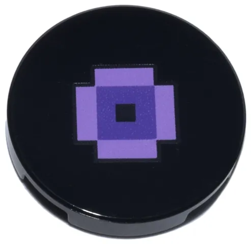 Tile, Round 2 x 2 with Bottom Stud Holder with Pixelated Medium Lavender Rectangles and Dark Purple Square Pattern (Minecraft Music Disc / Record)