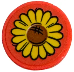 Tile, Round 2 x 2 with Bottom Stud Holder with Yellow and Dark Orange Sunflower Pattern (Sticker) - Set 42652